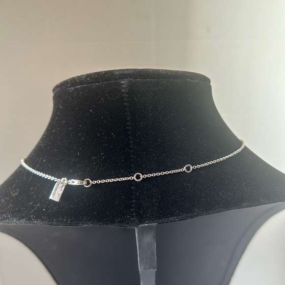 Coach Silver Tone Necklace Pink Enamel Charm Rhinestone Rings - Picture 4 of 7